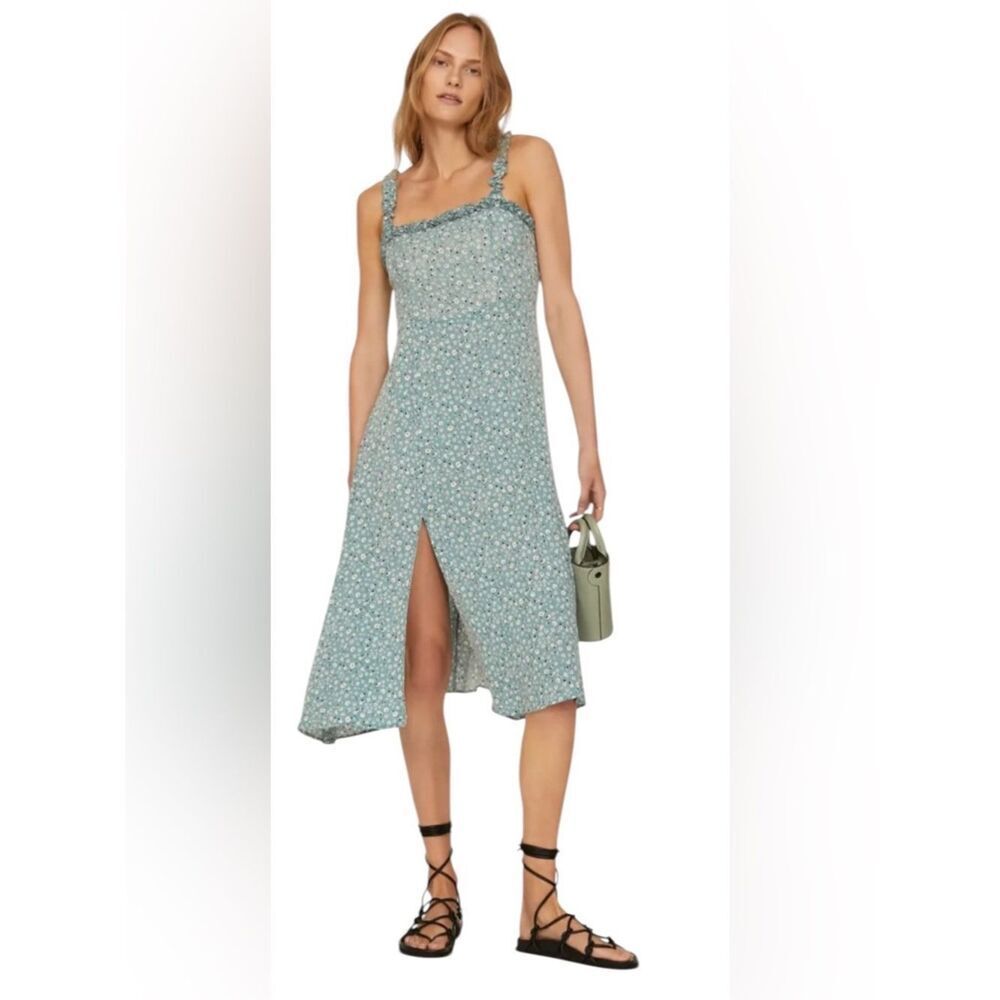 Louna Blue Floral Ruffle Dress Size L